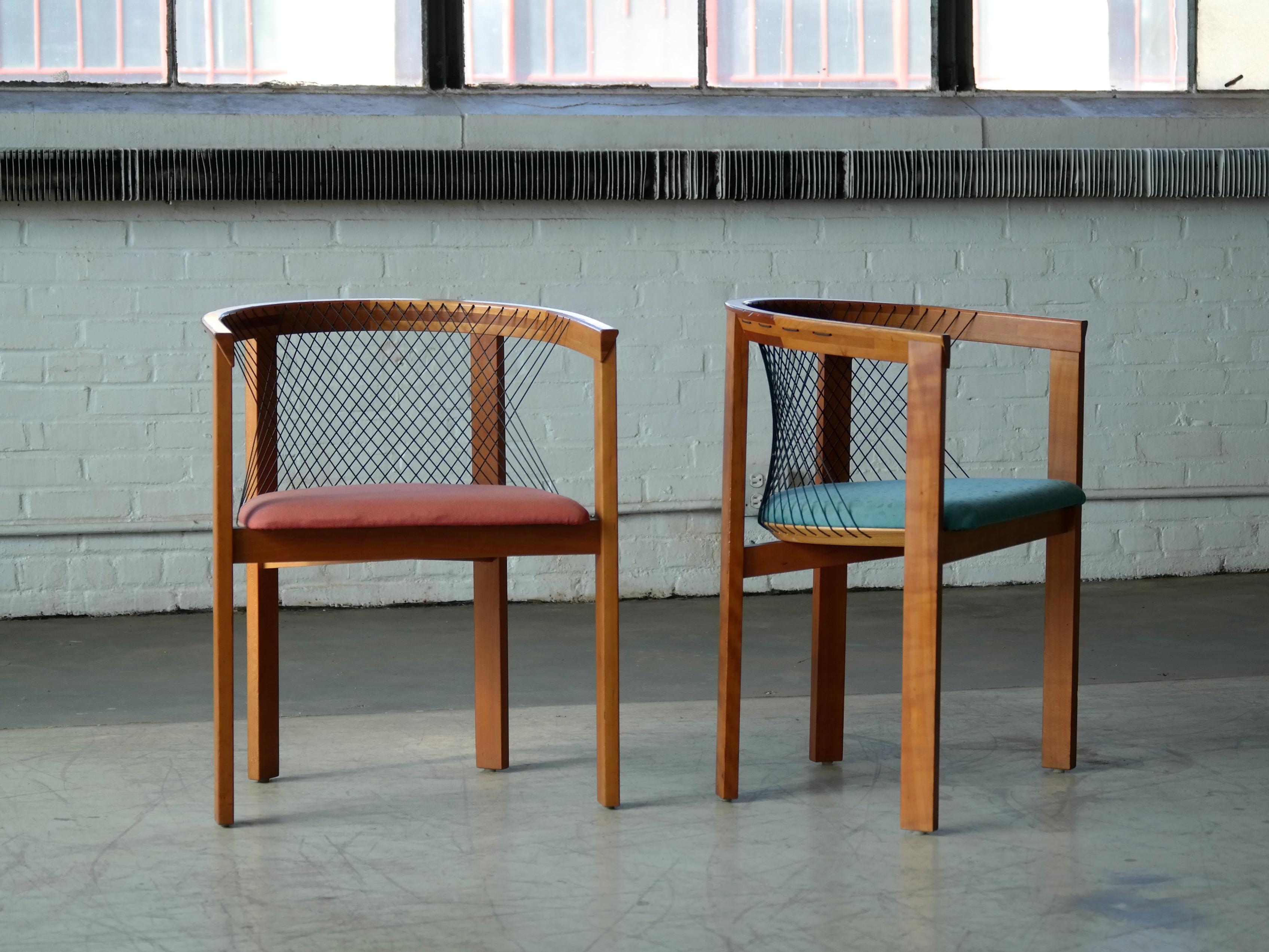 Mid-Century Modern Set of Four String Dining Chairs by Niels Jørgen Haugesen for Tranekaer, Denmark