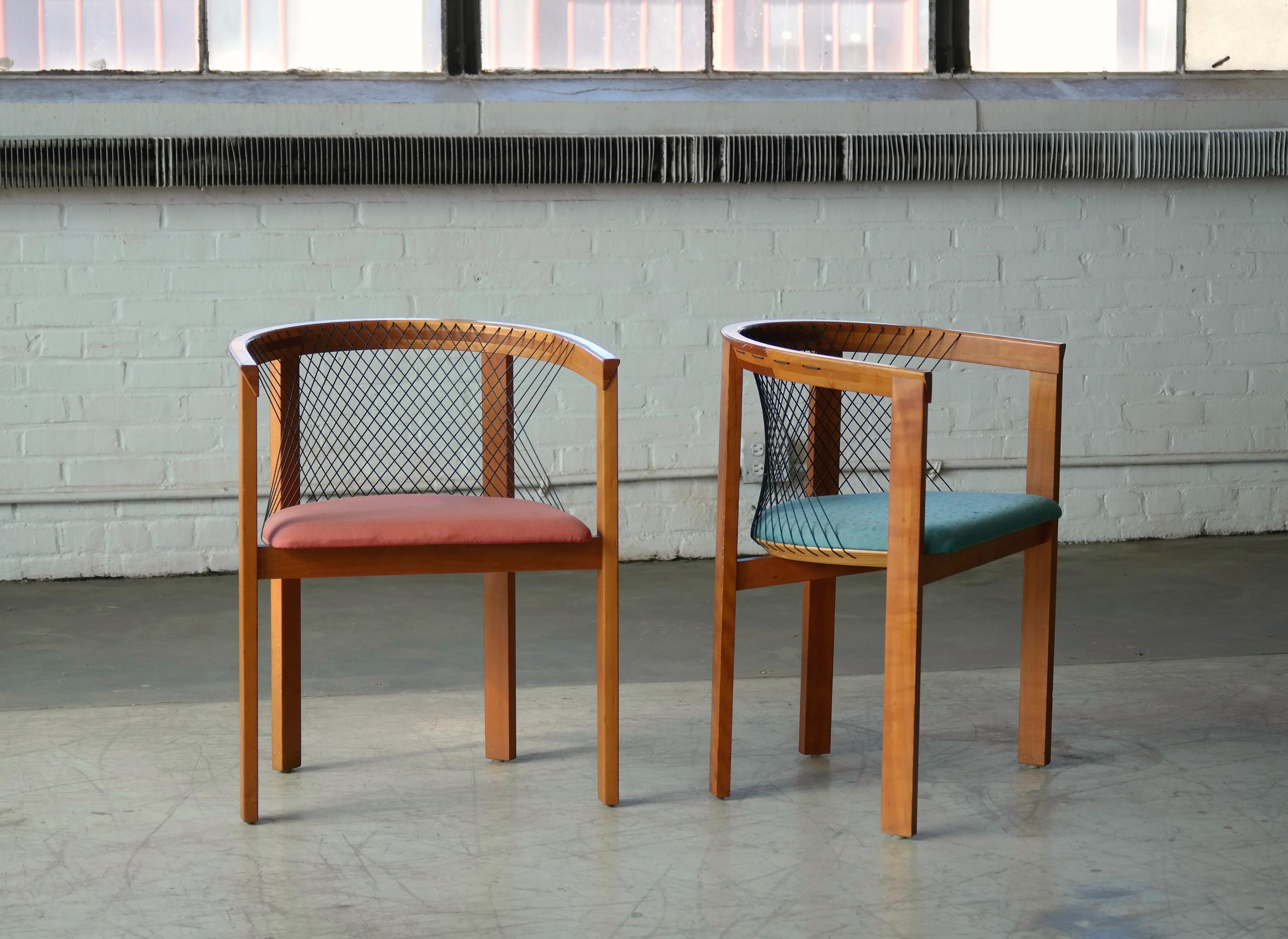 Danish Set of Four String Dining Chairs by Niels Jørgen Haugesen for Tranekaer, Denmark