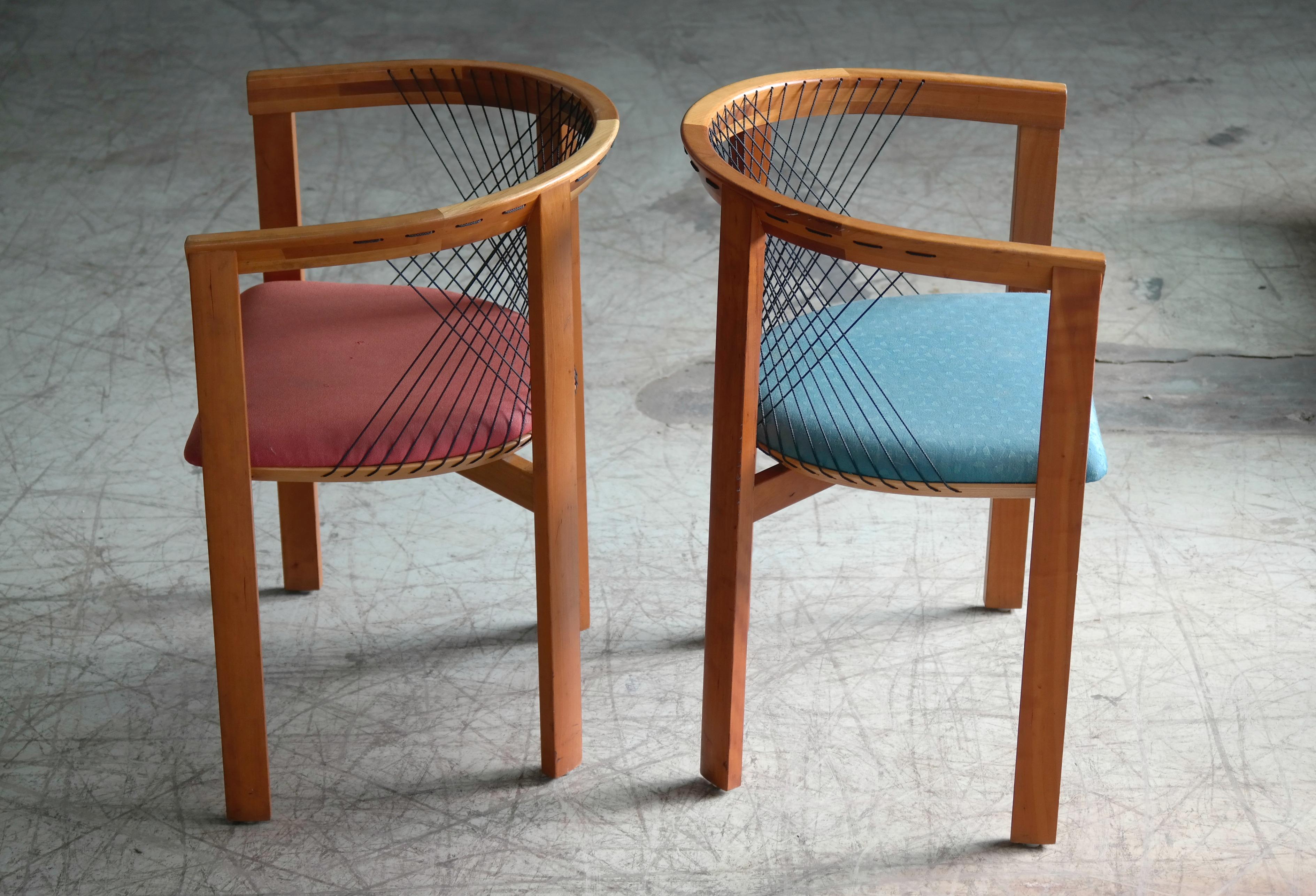 Cherry Set of Four String Dining Chairs by Niels Jørgen Haugesen for Tranekaer, Denmark