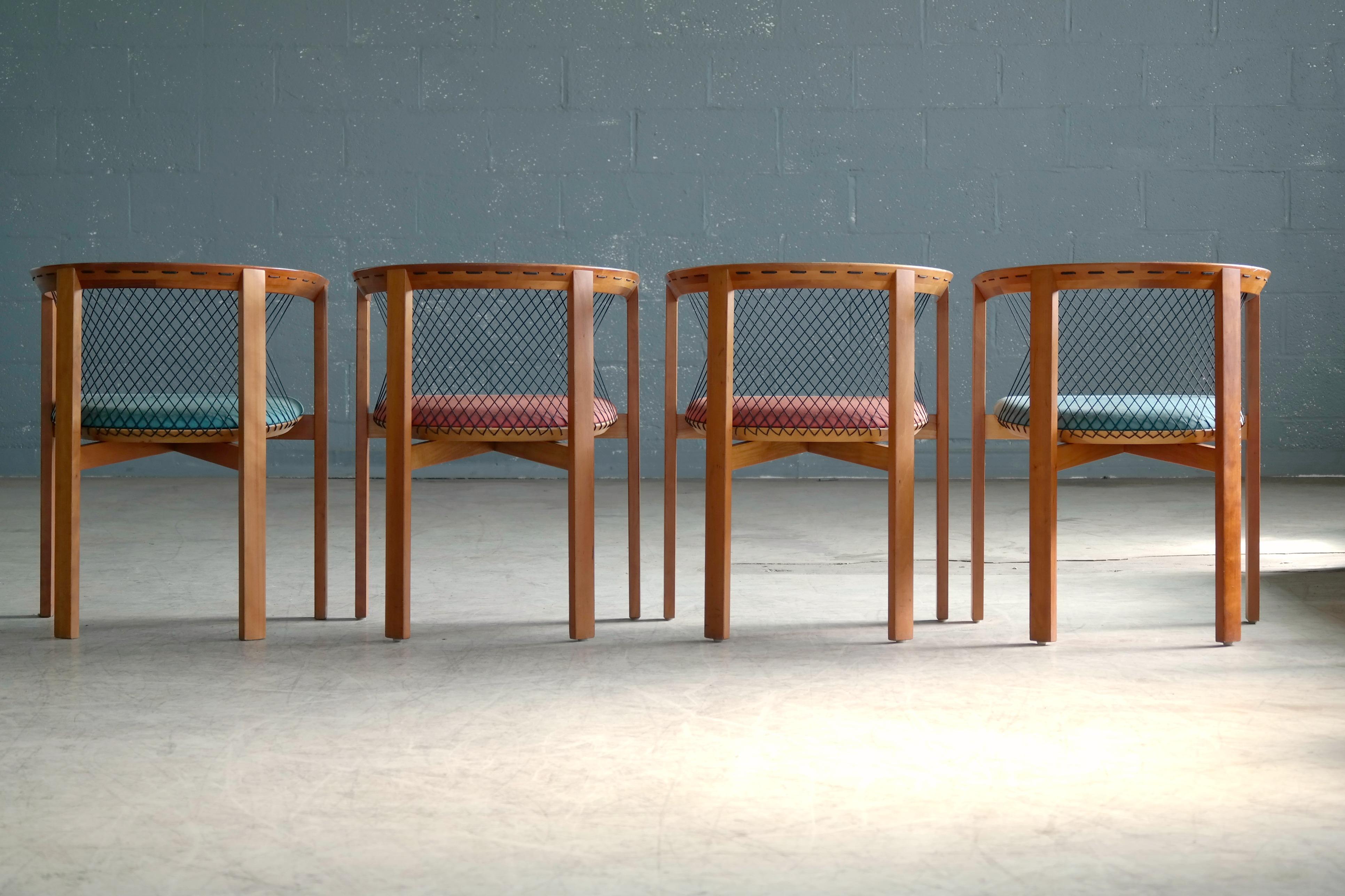 Set of Four String Dining Chairs by Niels Jørgen Haugesen for Tranekaer, Denmark 1