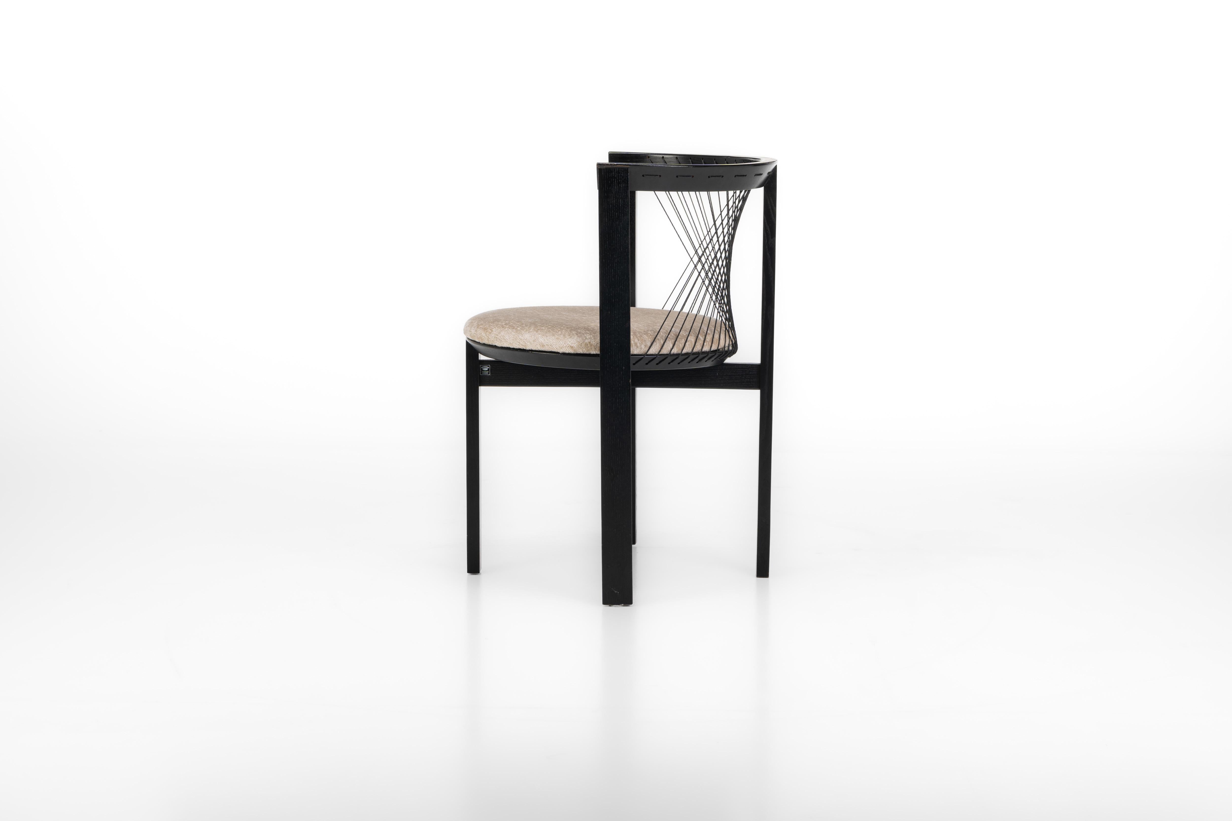 Cord Set of four 'String' dining chairs by Niels Jørgen Haugesen for Tranekaer For Sale