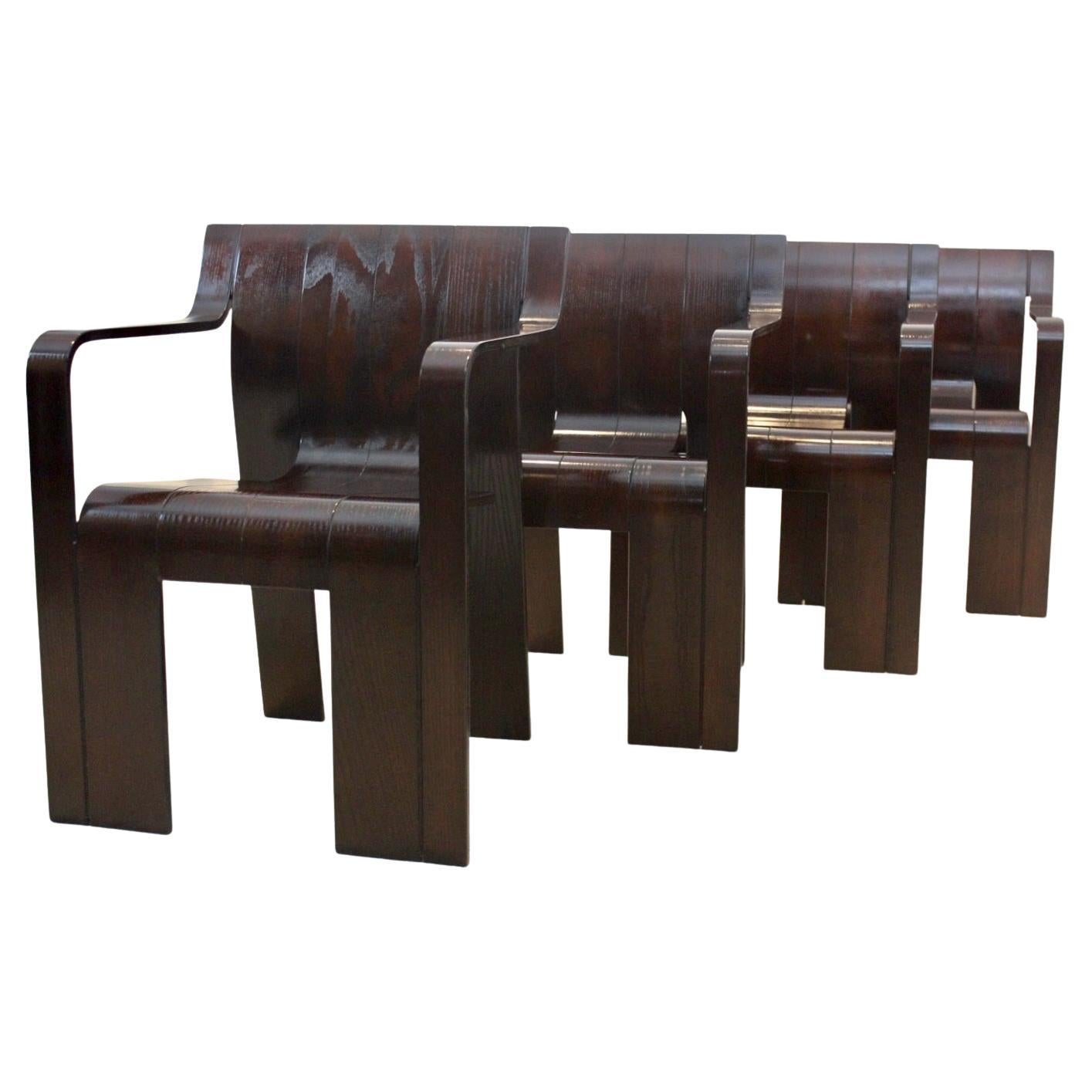 Juego de cuatro sillas de comedor "Strip" con reposabrazos de Gijs Bakker para Castelijn, Ne en venta