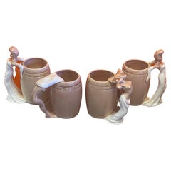 Set of Four "Strip Tease- Eye Appeal" Ceramic Barware Mugs by Dorothy Kindell