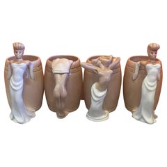 Set of Four "Strip Tease- Eye Appeal" Ceramic Barware Mugs by Dorothy Kindell