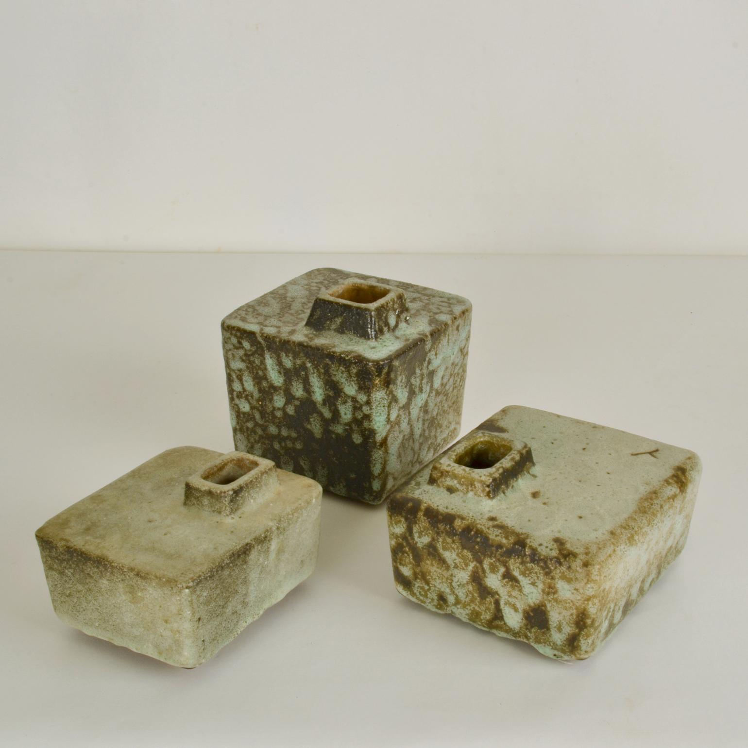 Mid-Century Modern Set of Sculptural Studio Ceramic Block Vases by Groeneveldt, 1960's For Sale