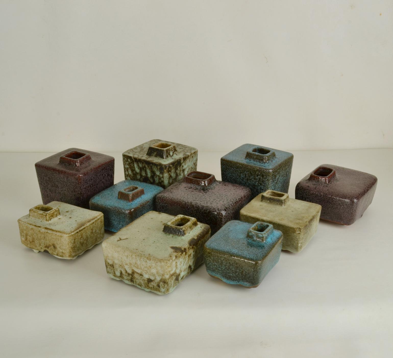 Set of Sculptural Studio Ceramic Block Vases by Groeneveldt, 1960's For Sale 1