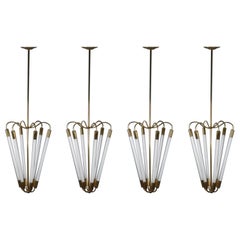 Set of Four Stunning Bauhaus Chandeliers by Kaiser, Germany, circa 1940s