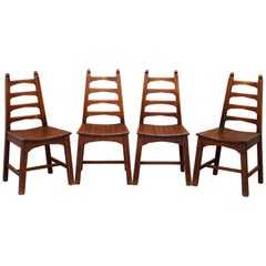 Set of Four Stylish Mid-Century Modern Red Oak Dining Chairs Nice Sculptural