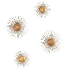 Retro Set of Four Sunburst Wall or Ceiling Lamps in Gilt Iron, Spain, 1950's