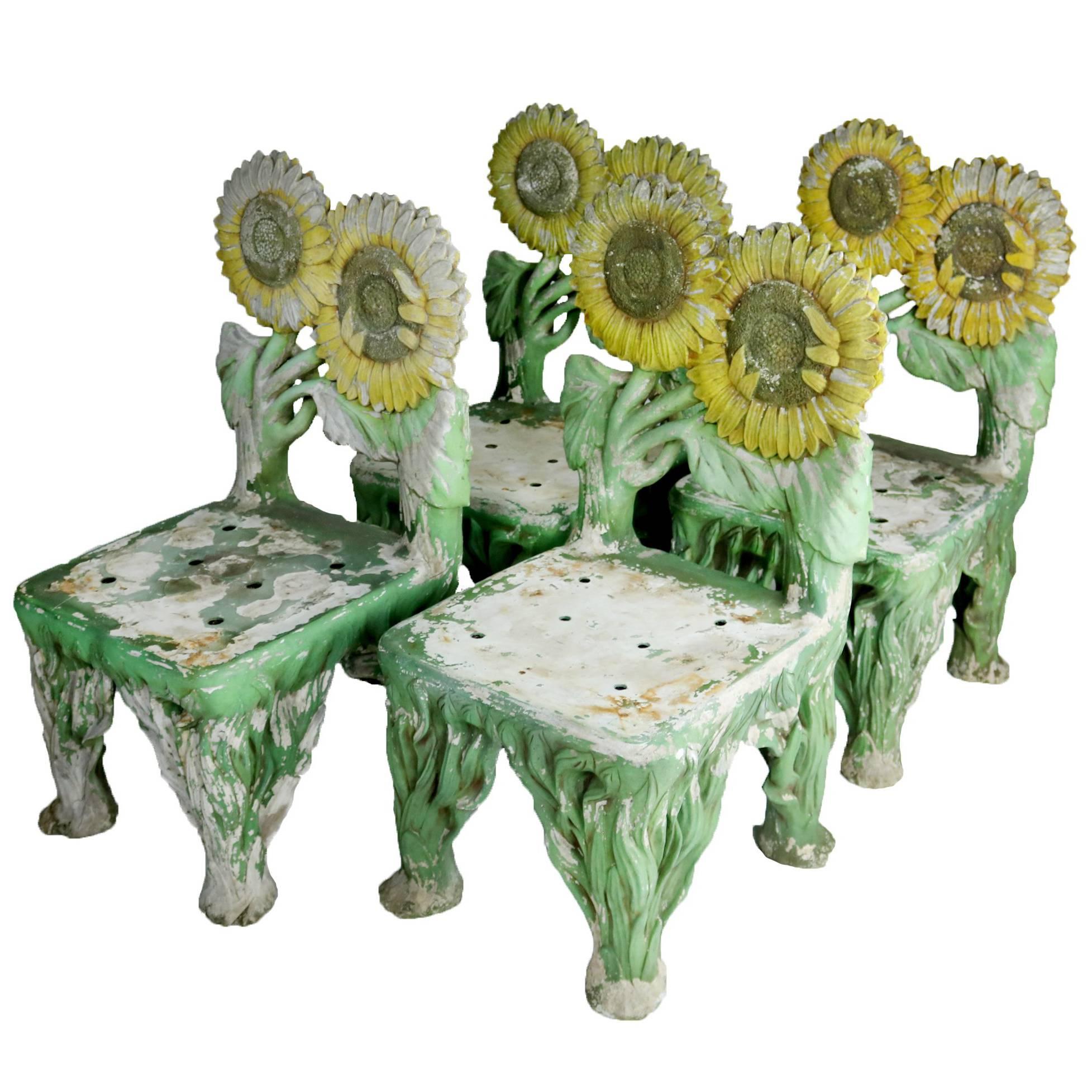 Set of Four Sunflower Chairs For Sale