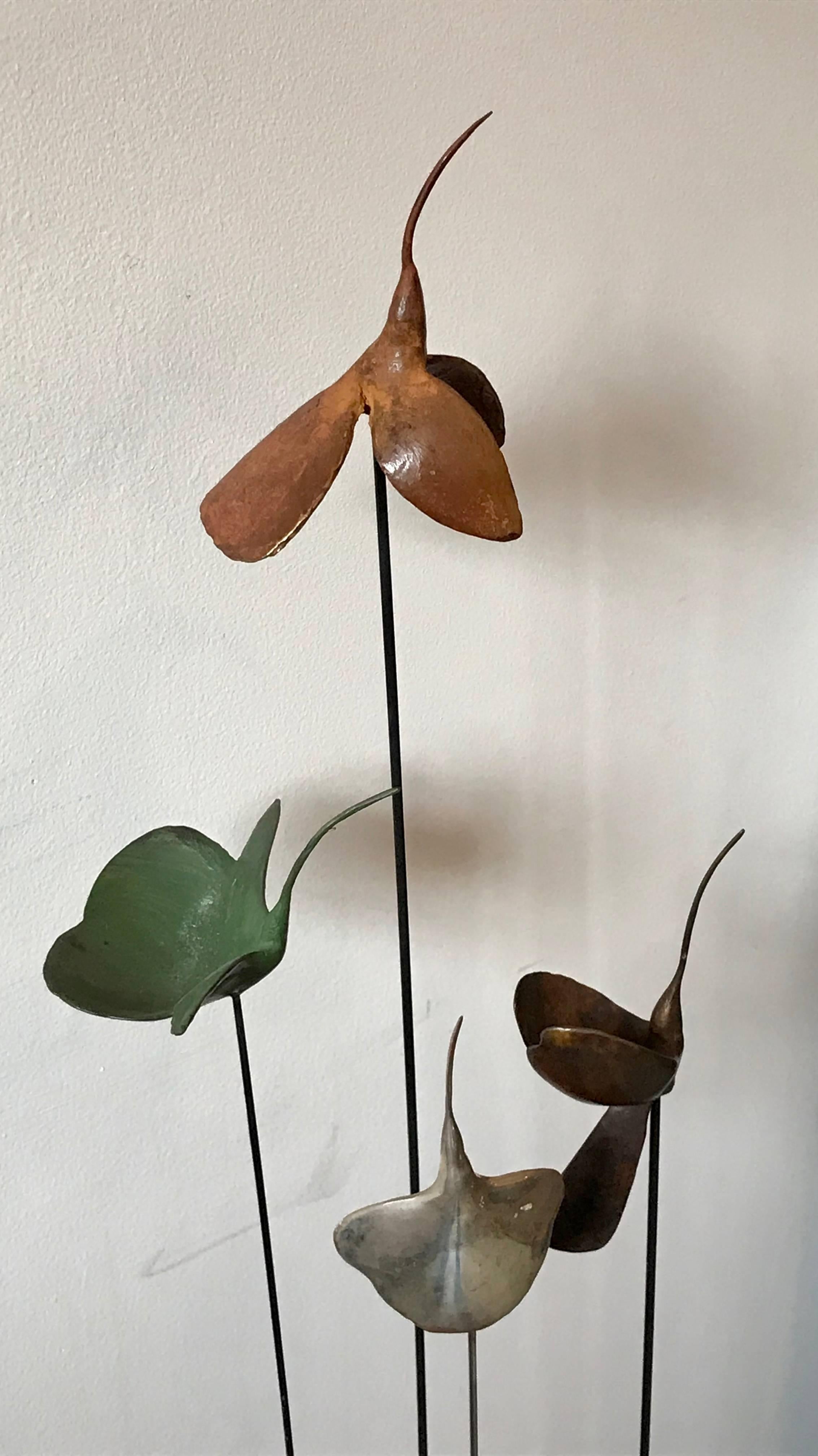 Minimalist Set of Four Suspended Hummingbird Sculptures by Sharon Wandel, Bronze and Silver