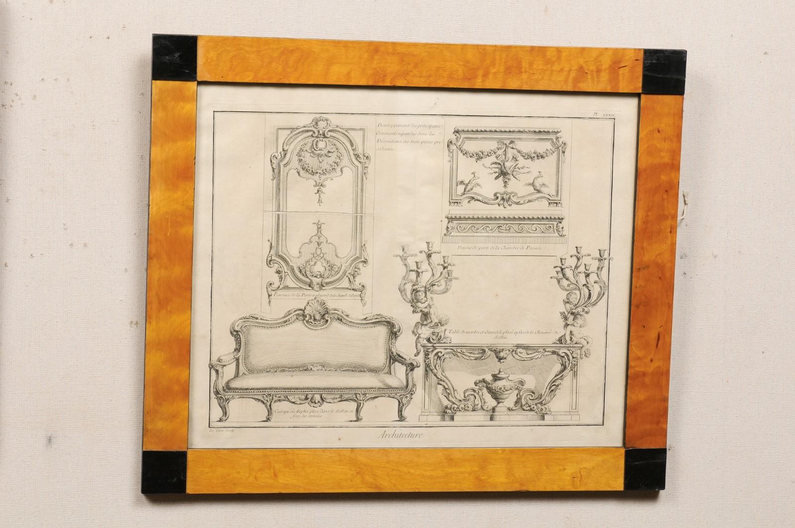 XIXe siècle Ensemble de quatre gravures de design architectural suédois dans des cadres d'époque Karl Johan en vente