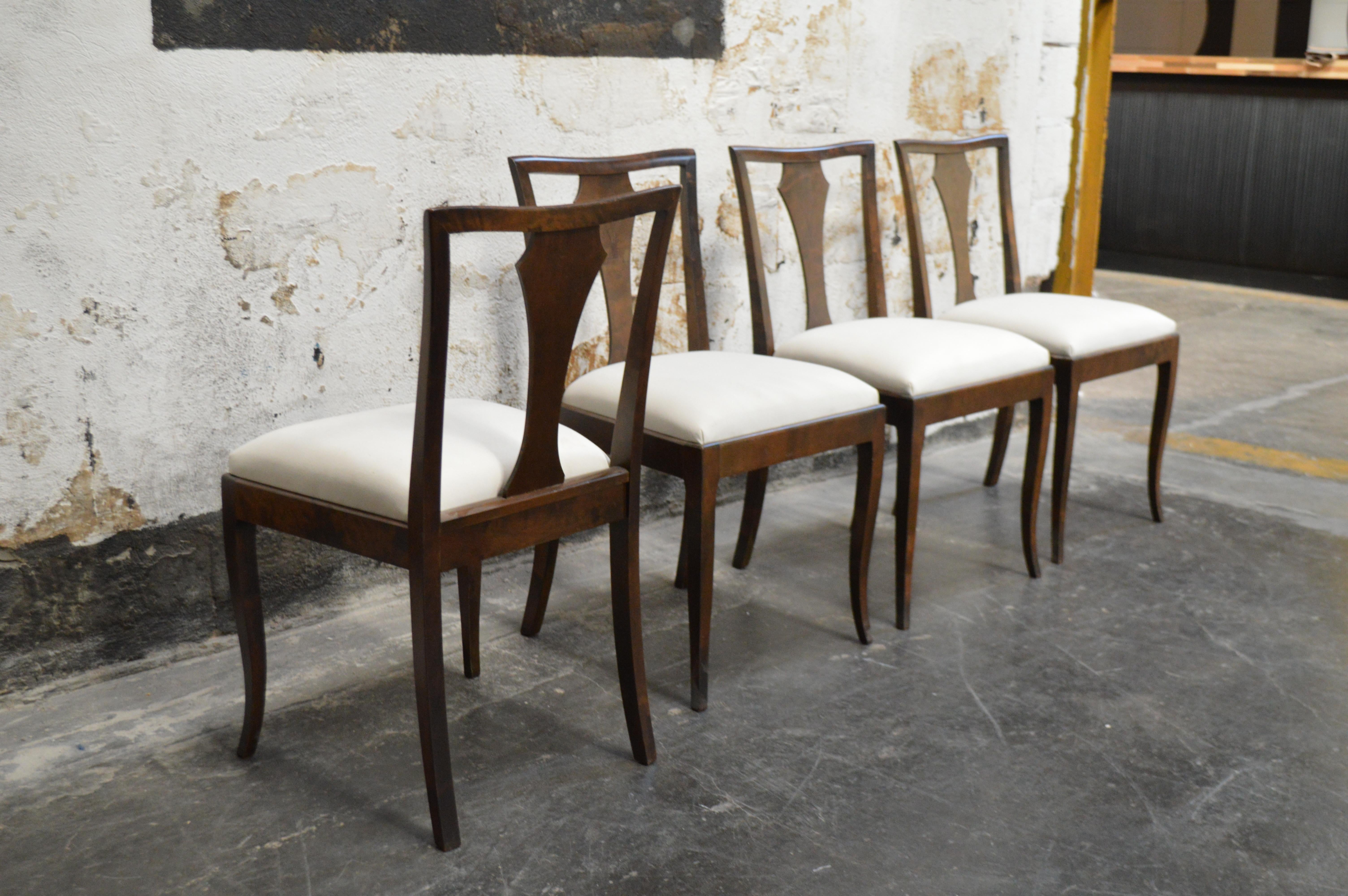 Set of Four Swedish Art Deco Birch Intarsia Dining Chairs In Good Condition In Atlanta, GA