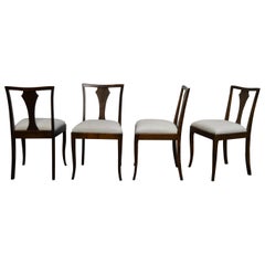 Set of Four Swedish Art Deco Birch Intarsia Dining Chairs