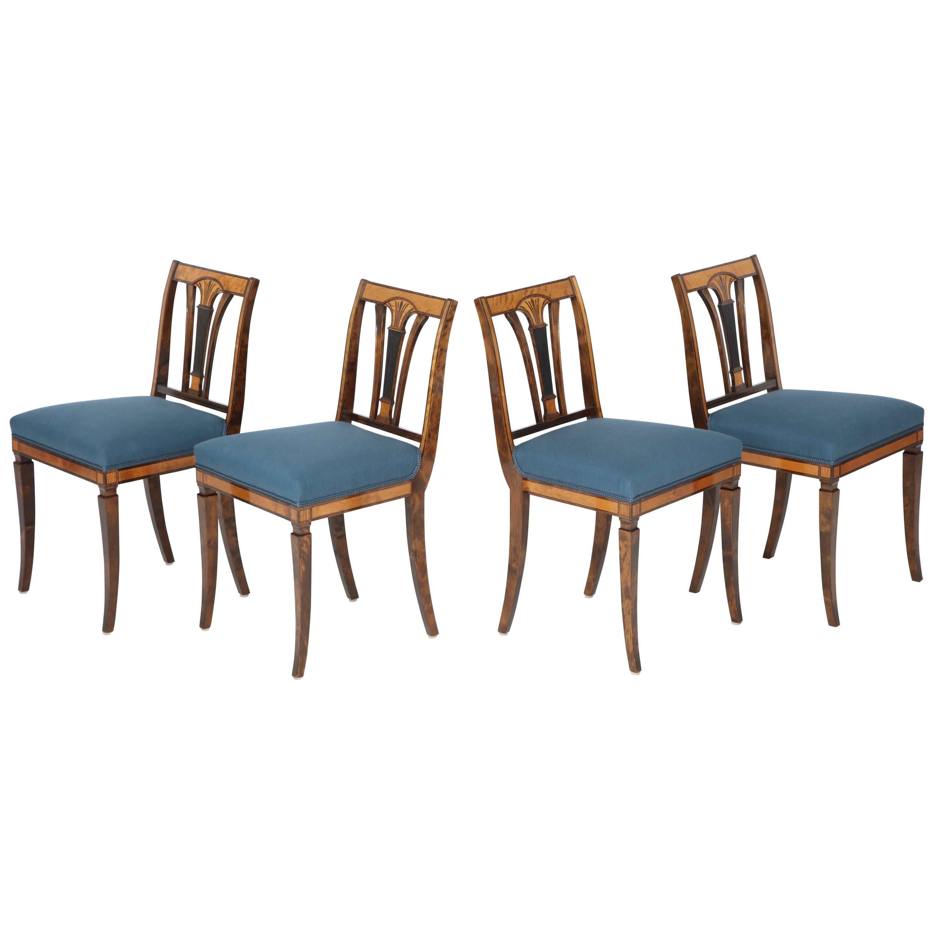 Set of Four Swedish Birch and Stained Birch Side Chairs, circa 1930-1940