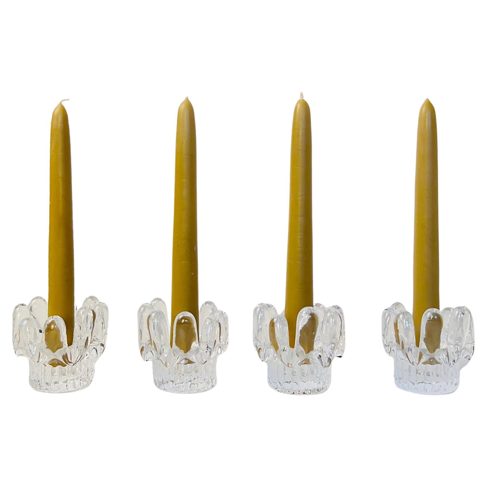 Set of Four Swedish Crystal Candlesticks, by Göran Wärff for Kosta Boda, 1970s For Sale