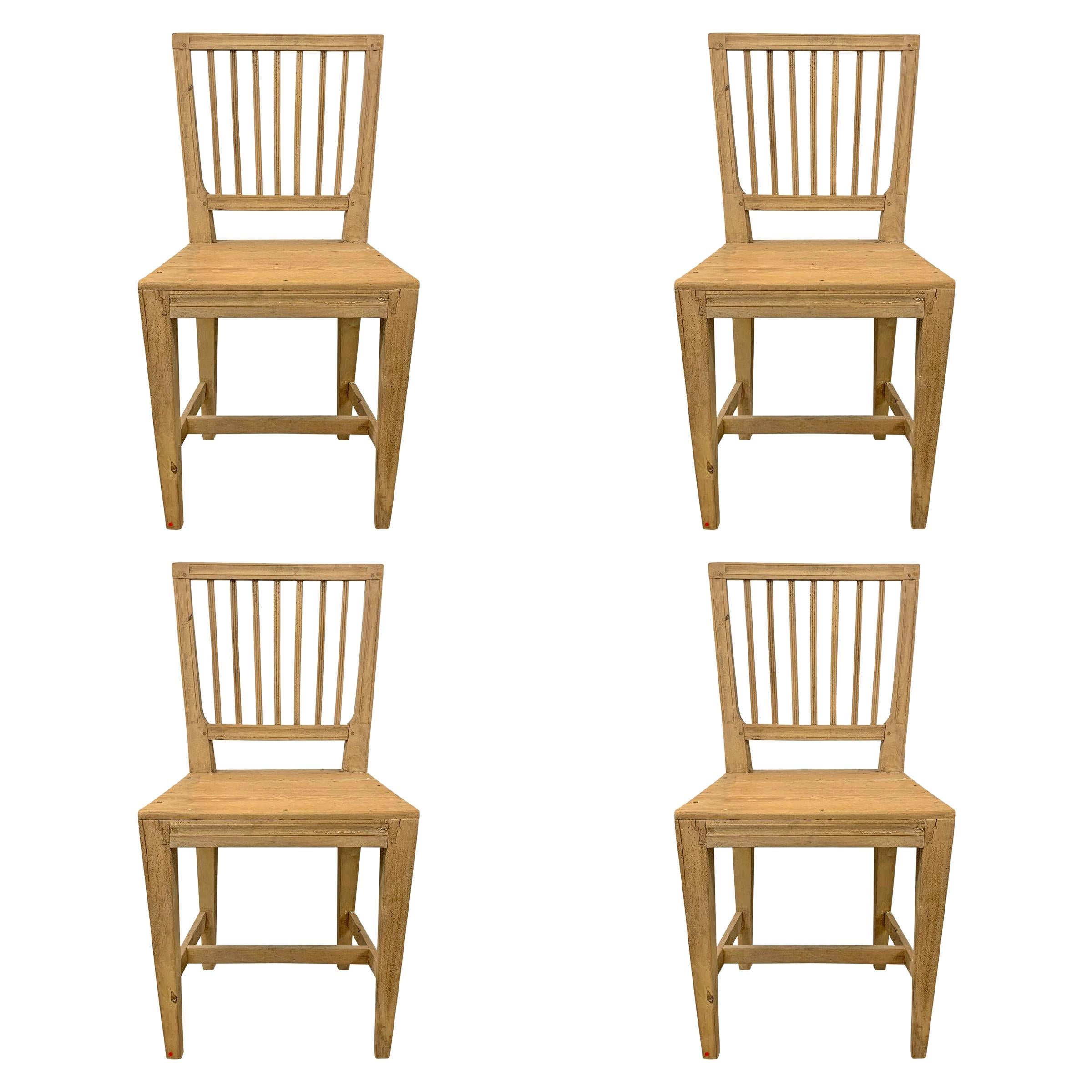 Set of Four Swedish Gustavian Pine Dining Chairs