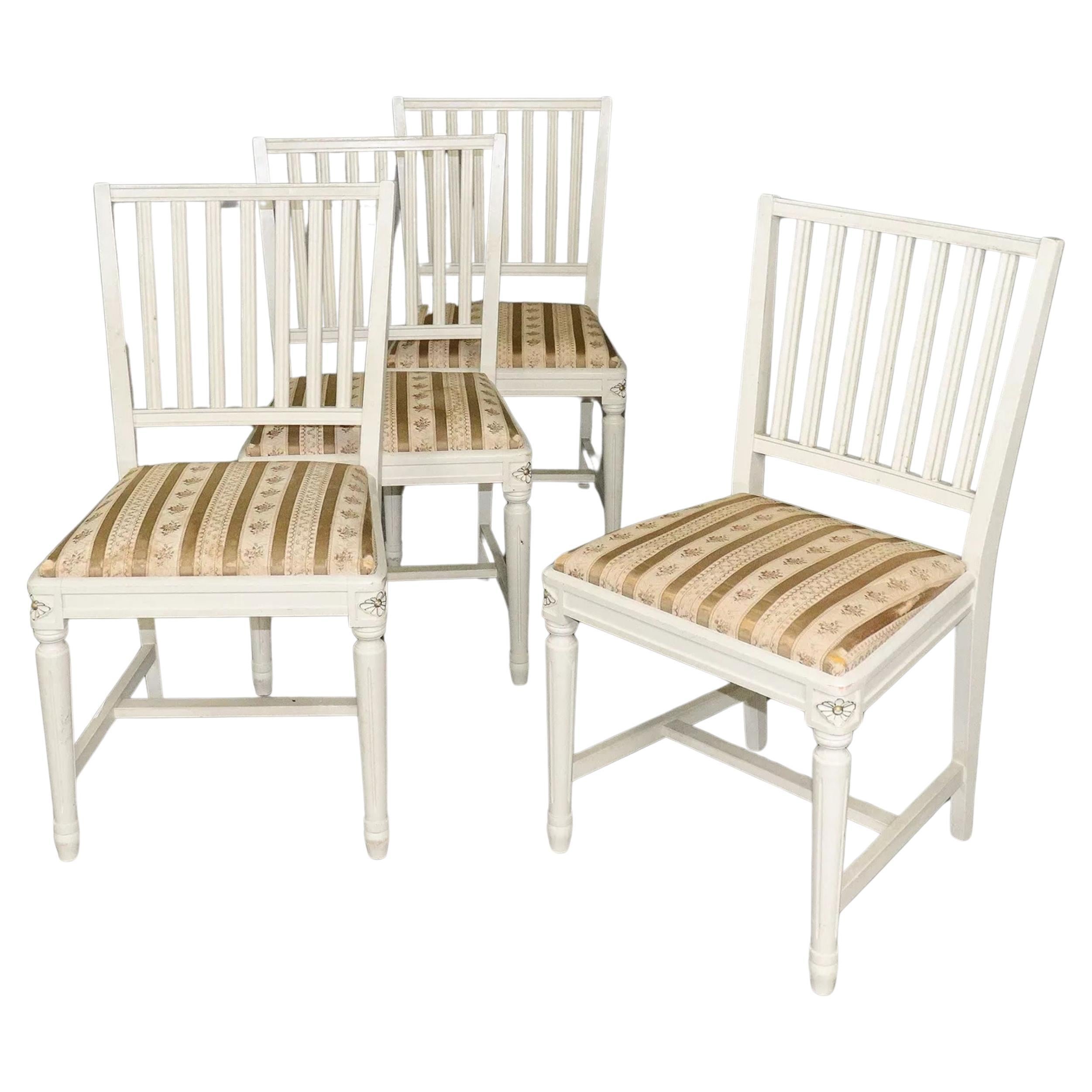 Set of Four Swedish Gustavian Style Painted Dining Chairs, Late 20th Century