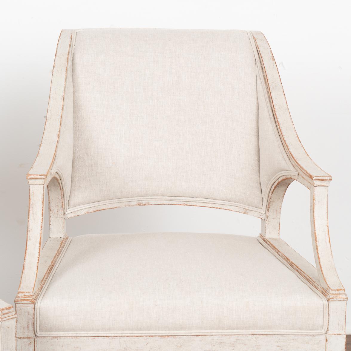 Set of Four Swedish Gustavian White Painted Arm Chairs, circa 1820-40 5