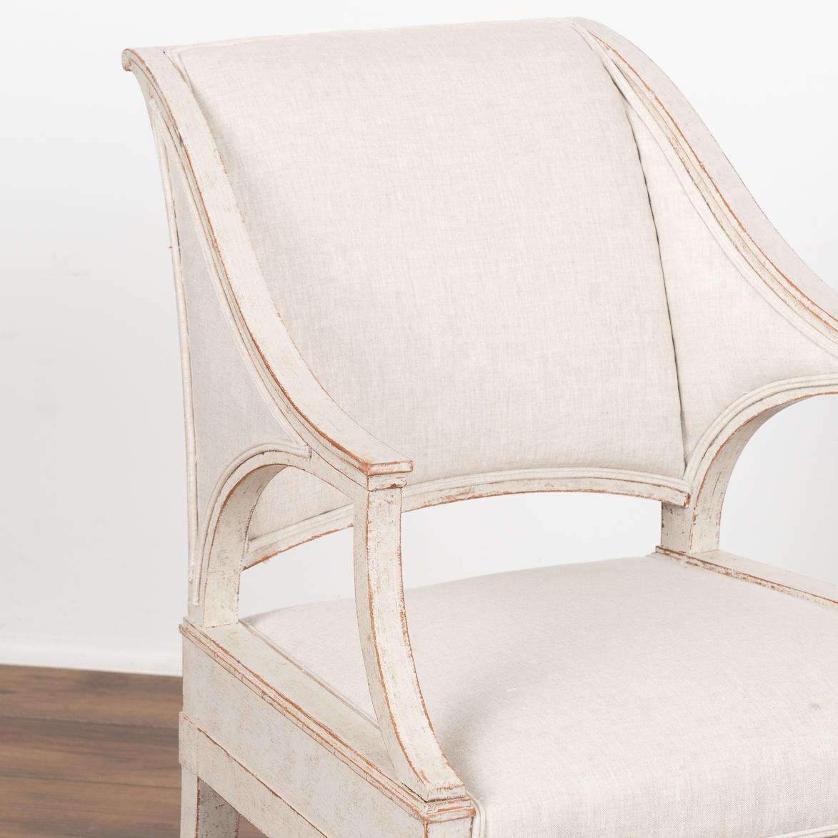 Set of Four Swedish Gustavian White Painted Arm Chairs, circa 1820-40 6