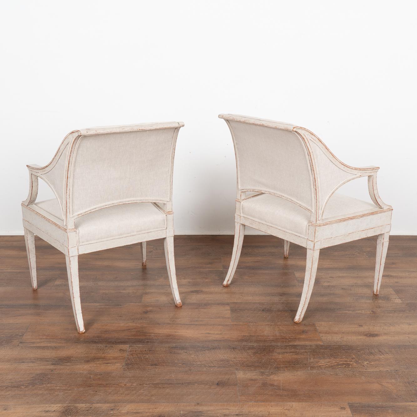 Set of Four Swedish Gustavian White Painted Arm Chairs, circa 1820-40 8