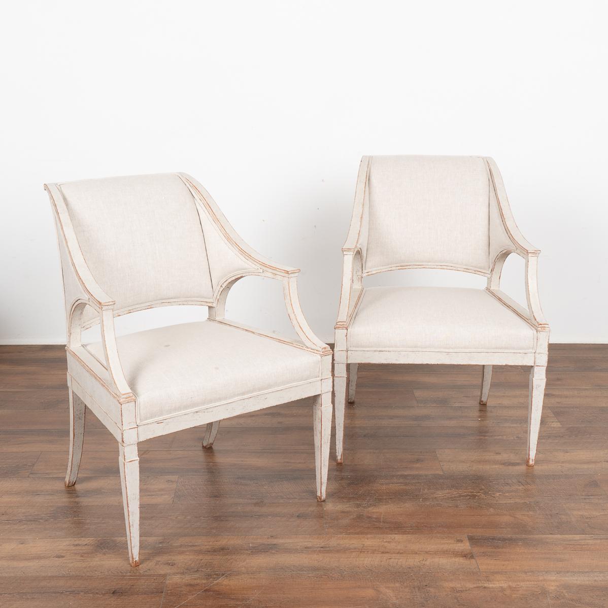 19th Century Set of Four Swedish Gustavian White Painted Arm Chairs, circa 1820-40