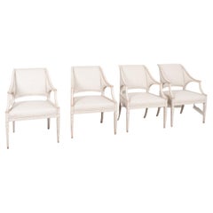 Set of Four Swedish Gustavian White Painted Arm Chairs, circa 1820-40