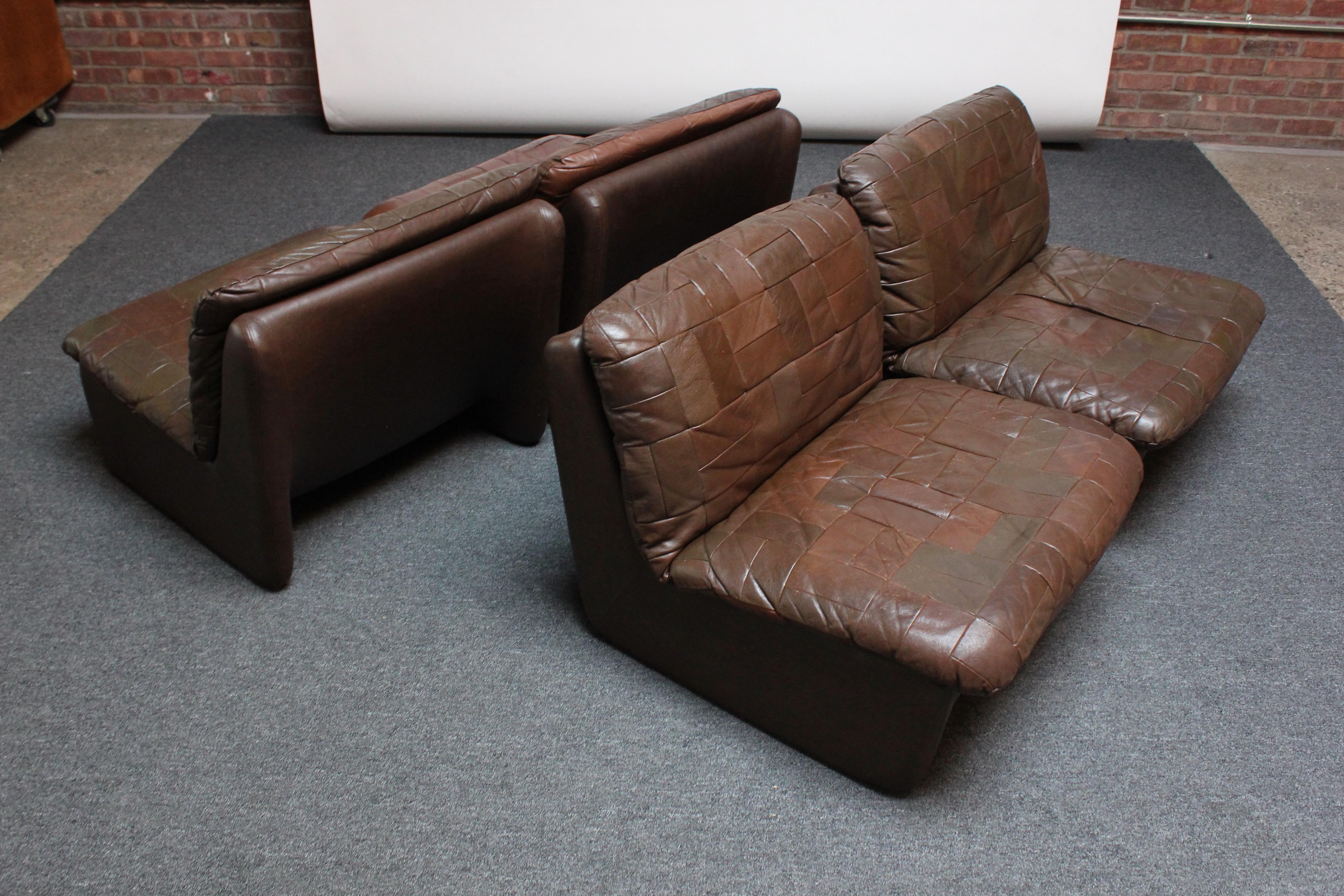 Set of Four Swedish Modern Leather Patchwork Modules by Overman 1