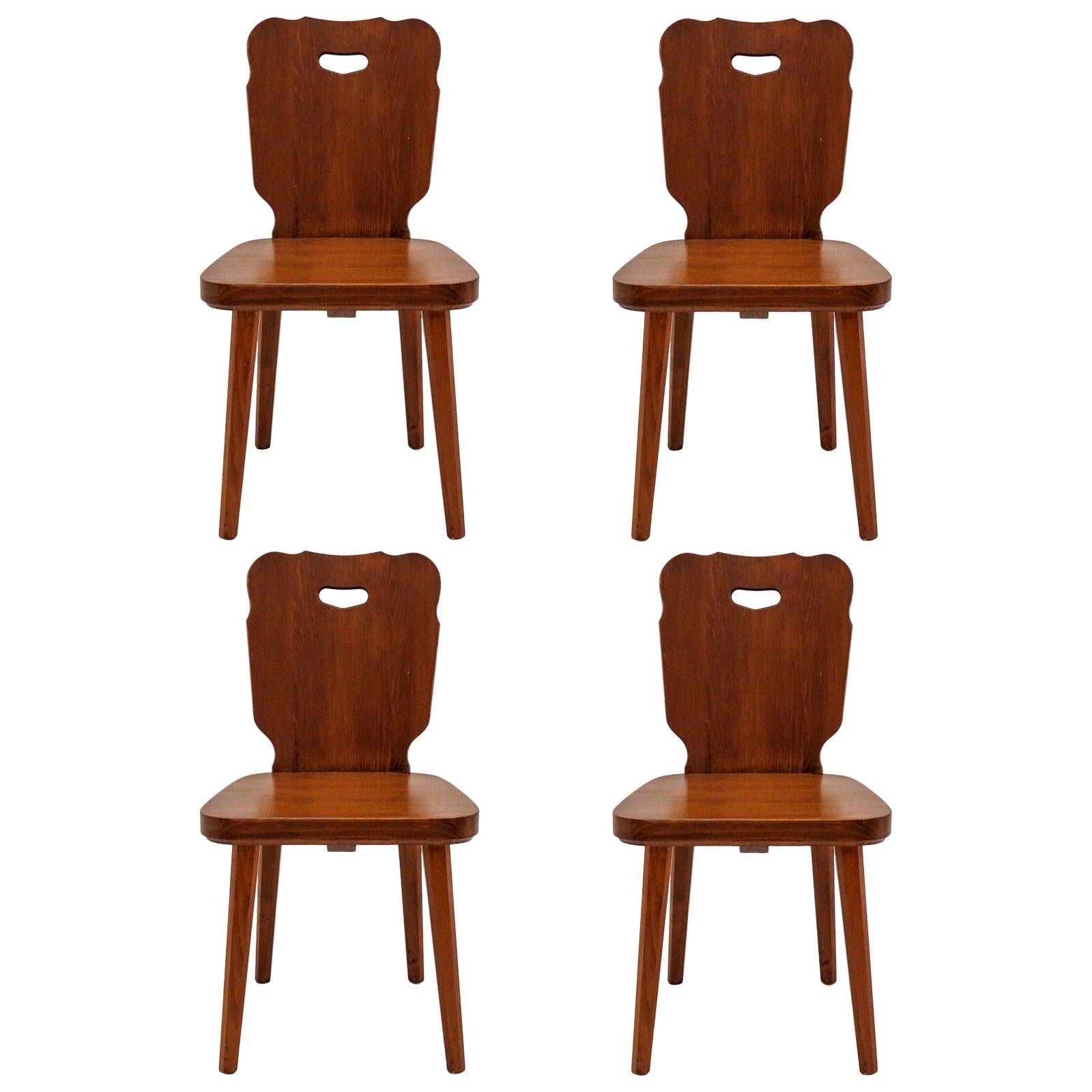 Set of Four Swedish Pine Chairs, 1890