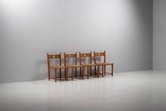 Set of Four Swedish Pine Chairs with Rush Seats, Sweden, 1940s