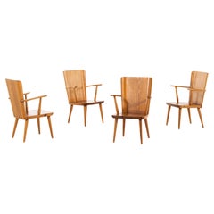 Set of Four Swedish Wooden Armchairs in Pine By Göran Malmvall Produced, 1940s