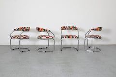 Set of Four Swiss Modernist Tubular 1970s Dining Chairs with MOD Upholstery