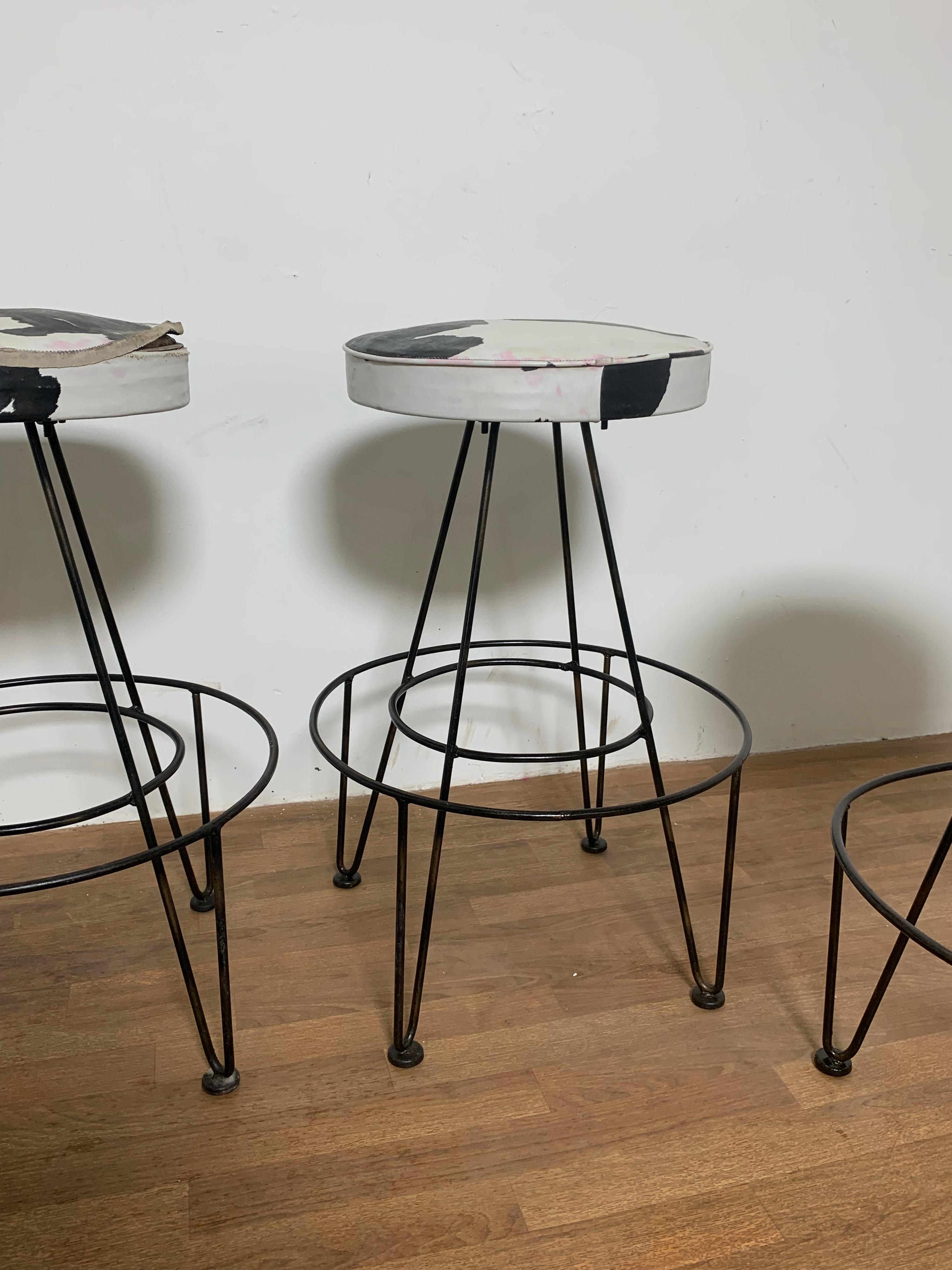 Mid-Century Modern Set of Four Swivel Bar Stools Attributed to Frederick Weinberg Circa 1950s For Sale