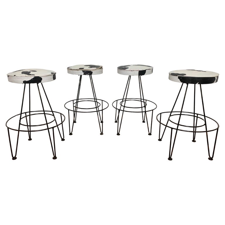 Set of Four Swivel Bar Stools Attributed to Frederick Weinberg Circa 1950s For Sale