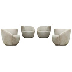 Set of Four Swivel Barrel Back Club Lounge Chairs Attributed to Vladimir Kagan