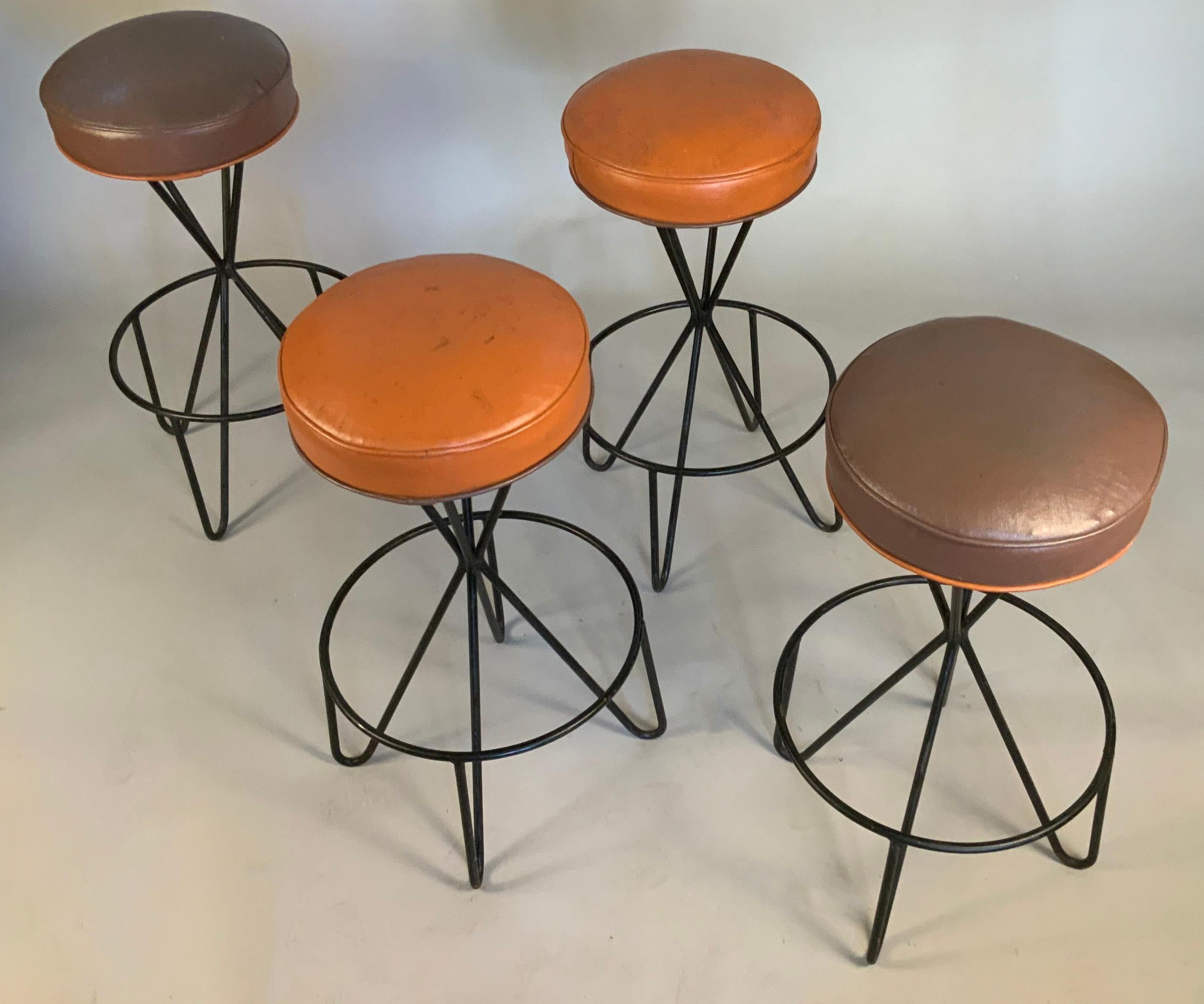 Wrought Iron Set of Four Swivel Barstools by Paul Tuttle