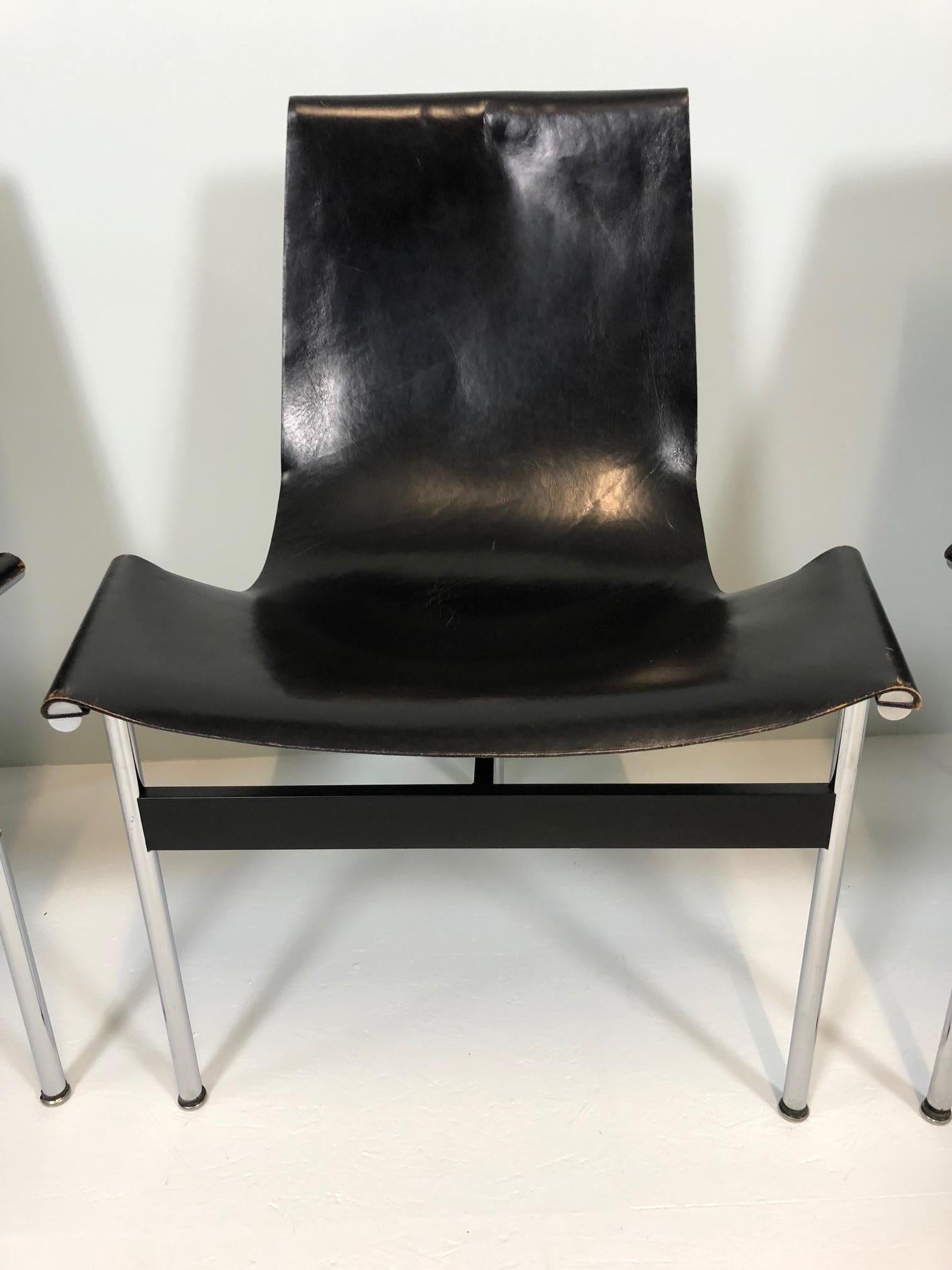 Leather Set of Four T-Chairs by W. Katavolos, Douglas Kelly & Ross Littel, Made by ICF For Sale