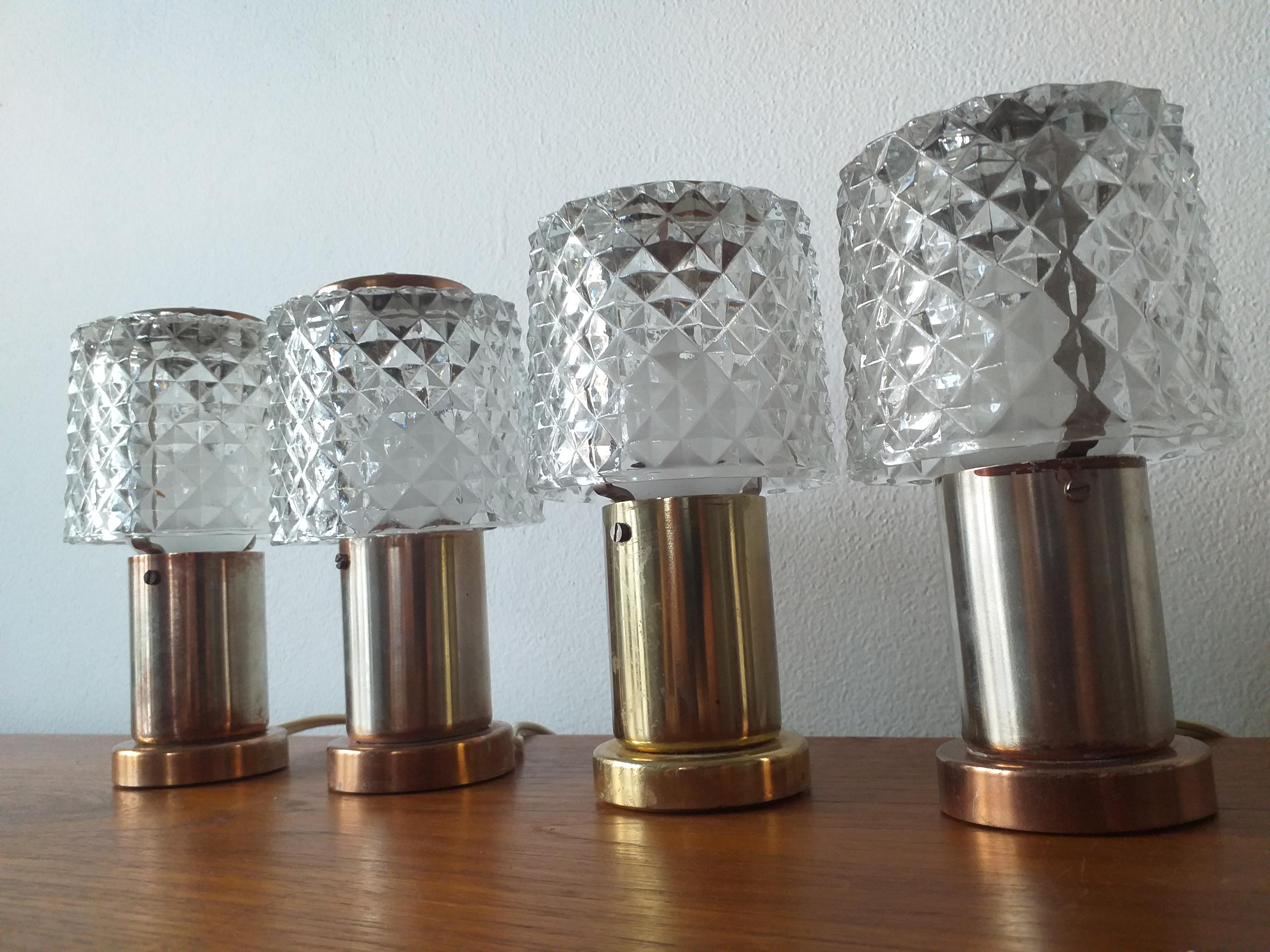 Mid-Century Modern Set of Four Table Lamps Kamenicky Senov, Preciosa, 1970s