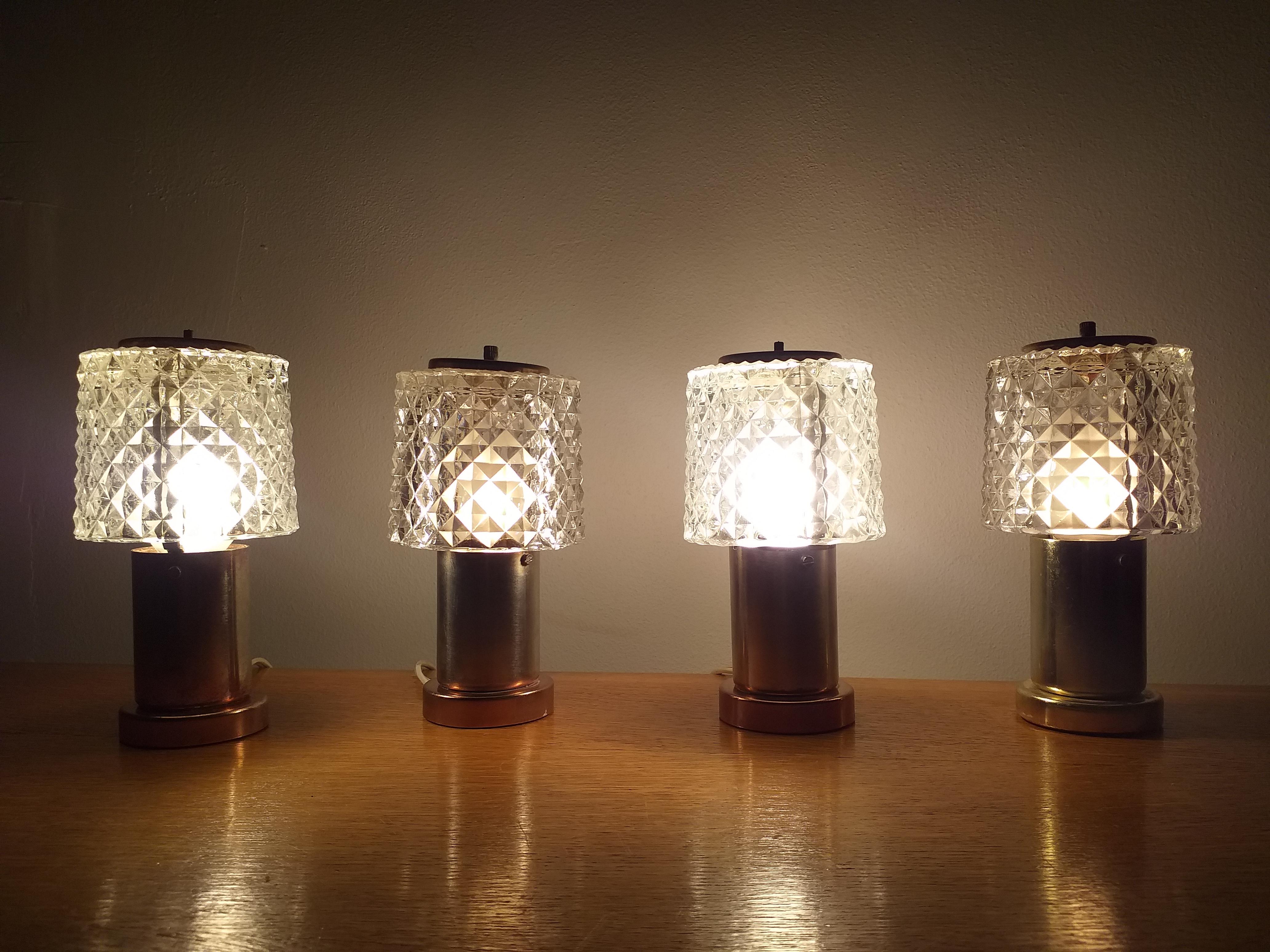 Set of Four Table Lamps Kamenicky Senov, Preciosa, 1970s In Good Condition In Praha, CZ
