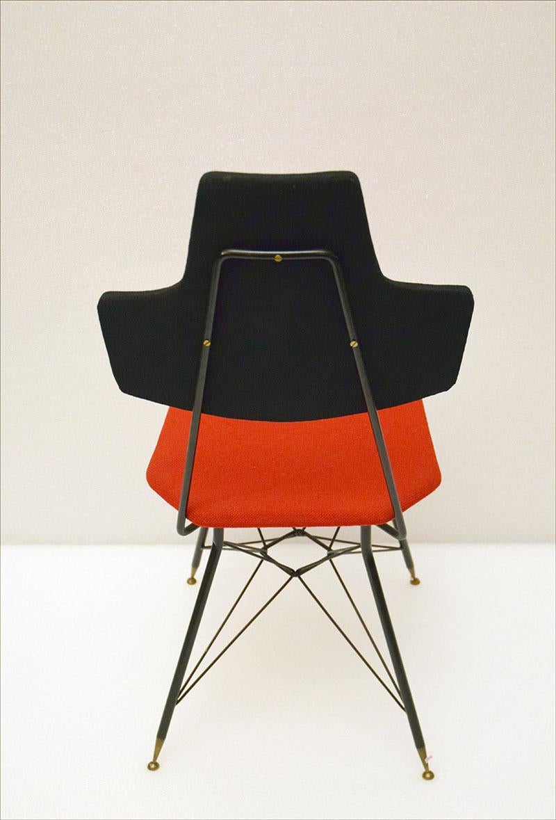 Set of Four talian Black & Red Dining Chairs, 1950s For Sale 6
