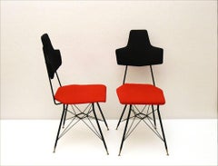 Set of Four talian Black & Red Dining Chairs, 1950s