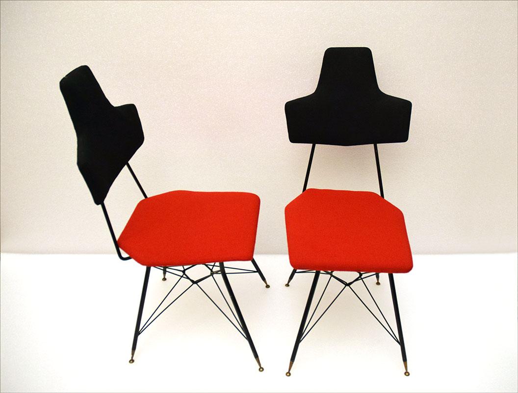 Italian Set of Four talian Black & Red Dining Chairs, 1950s For Sale
