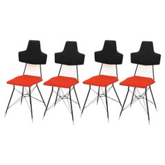 Set of Four talian Black & Red Dining Chairs, 1950s