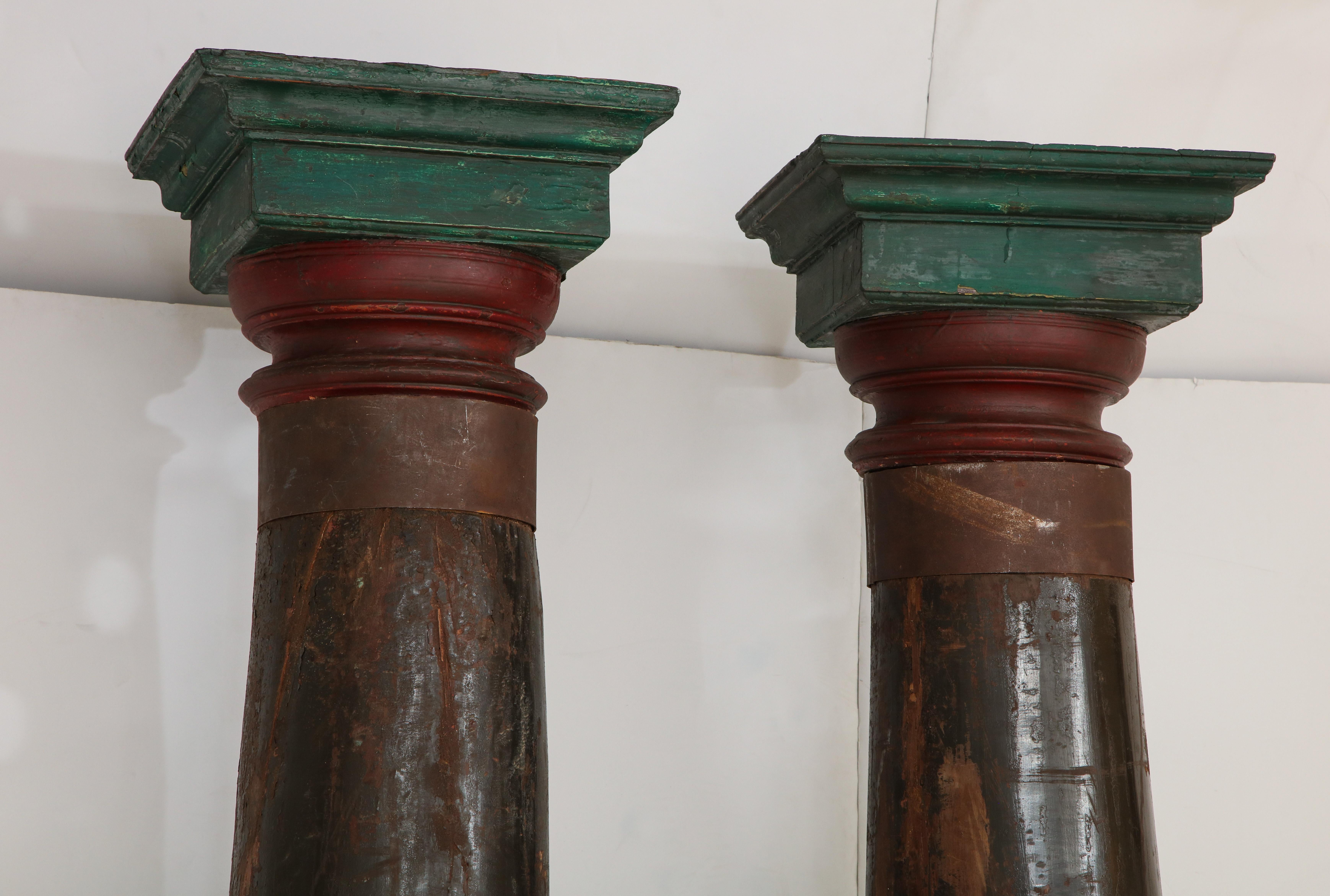 Set of Four Tall Carved Teak Pillars 1