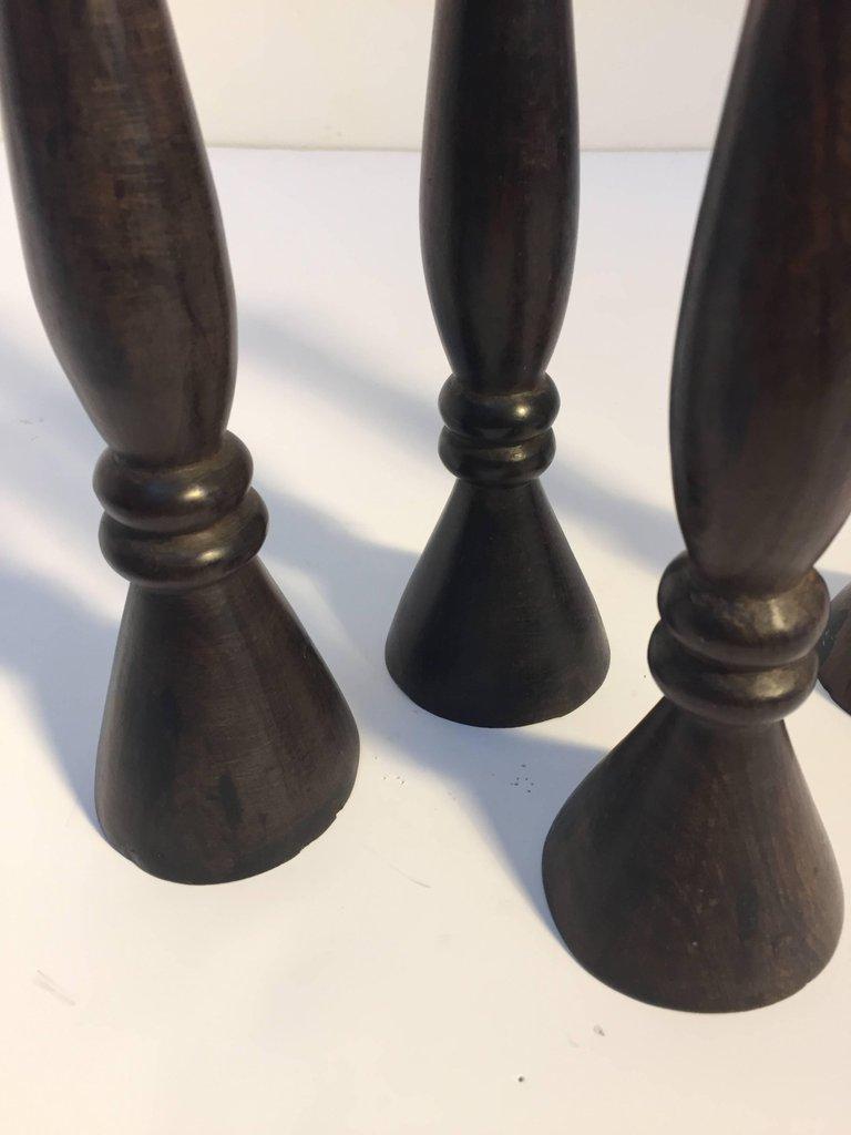 Set of Four Tall Hand-Carved Wood Candlesticks In Good Condition For Sale In North Hollywood, CA