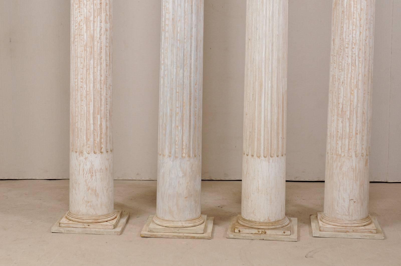 Wood Set of Four 10.5 Ft. Tall Mid-20th Century Greek Doric Style Fluted Columns