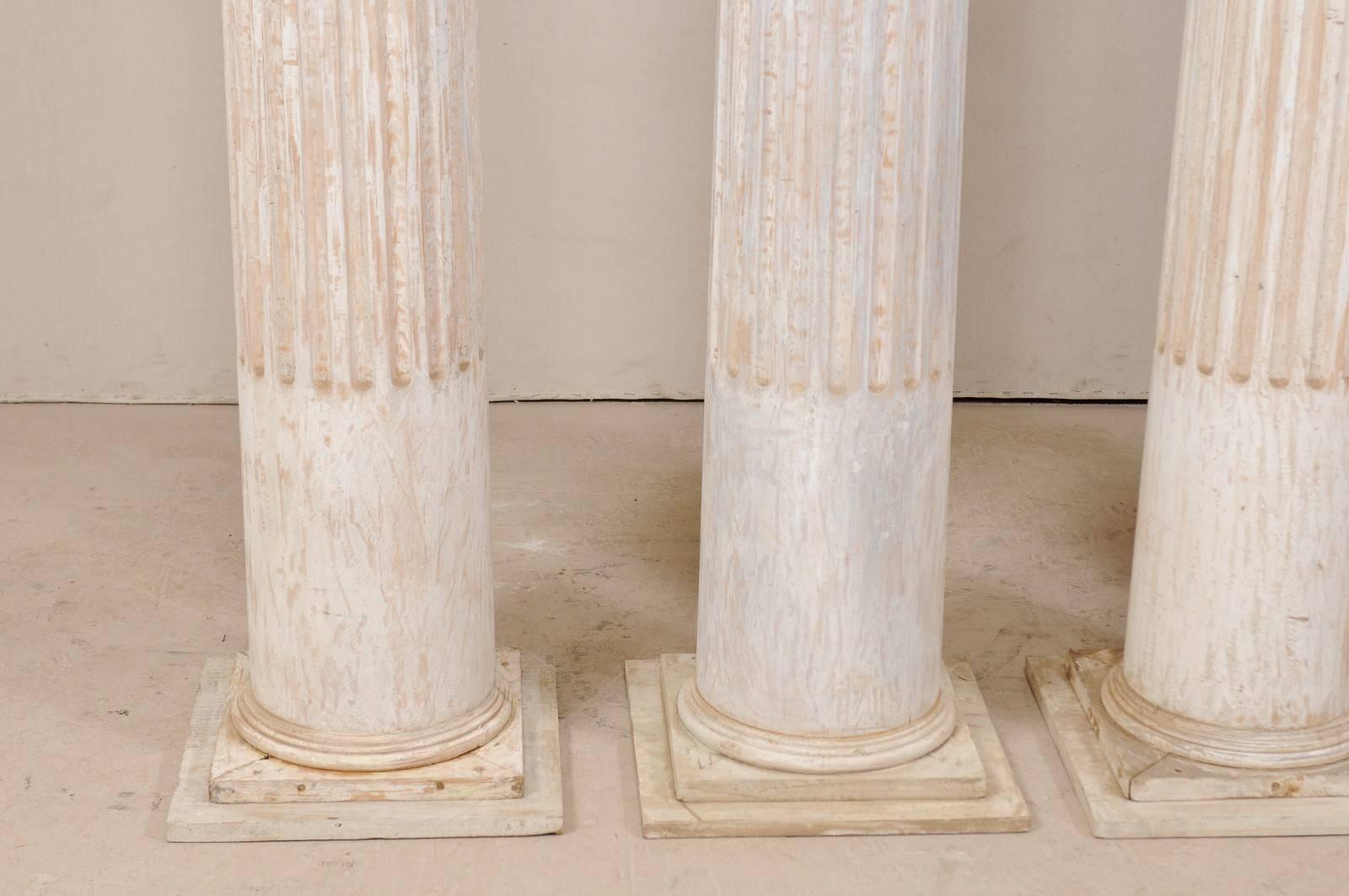 Carved Set of Four 10.5 Ft. Tall Mid-20th Century Greek Doric Style Fluted Columns
