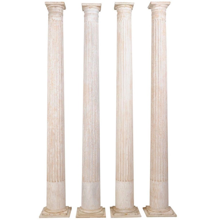 Set of Four Tall Mid20th Century Greek Doric Style Fluted Columns For