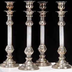 Set of Four Tall Silver Plate Candlesticks by Elkington & Co., England
