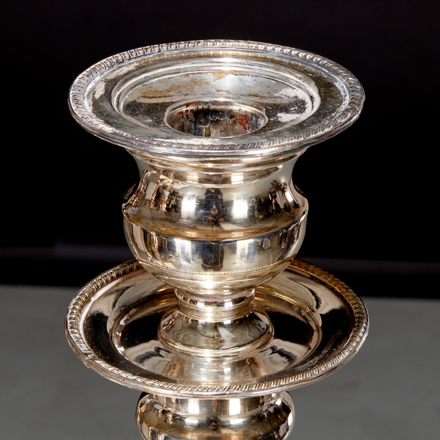 Neoclassical Revival Set of Four Tall Silver Plate Candlesticks by Elkington & Co., England For Sale